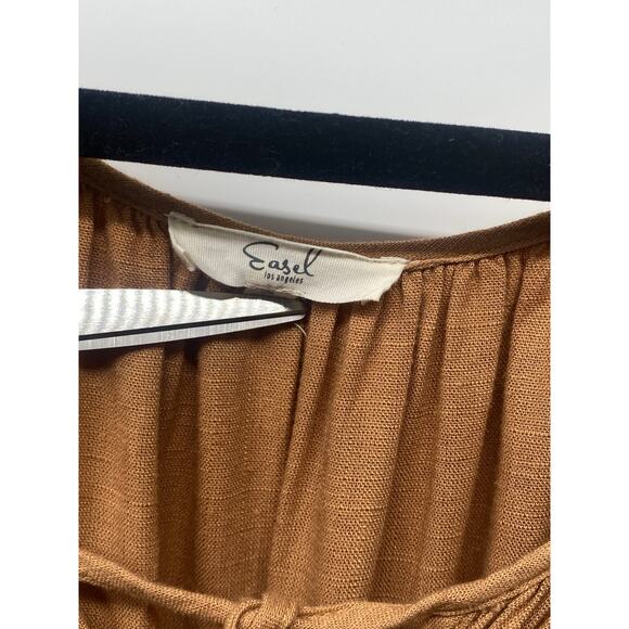 Easel Women’s Flutter Sleeve Tiered Maxi Dress Boho Flowy A-line Size 16 Camel - Picture 4 of 5